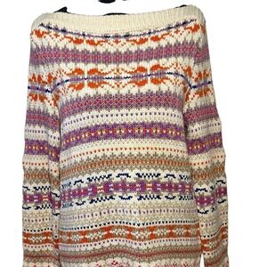 Sz M/L Lauren Ralph Lauren Boatneck, Fair Isle Cotton Sweater Tunic with Tags